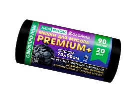 Мешки для мусора 90 л, черные, в рулоне 20 шт., ПВД, 40 мкм, 900х700 мм, PREMIUM+, 904120 в Рязани