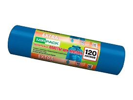 Мешки для мусора 120 л, синие, в рулоне 10 шт., ПНД, 14 мкм, 1100х700 мм, EXTRA, ex1201802 в Рязани