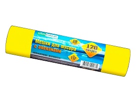 Мешки для мусора 120 л, с завязками, желтые, в рулоне 10 шт., ПНД, 15 мкм, 800х750 мм, VIP, Z12010yel в Рязани