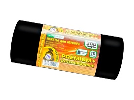 Мешки для мусора 300 л, черные, в рулоне 10 шт., ПВД 70 мкм, 1400х1000 мм, PREMIUM+, 30010160 в Рязани