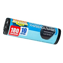 Мешки для мусора 180 л, с ушками, черные, в рулоне 10 шт., ПНД, 20 мкм, 1150х800 мм, Крепак, 4607075710498 в Рязани