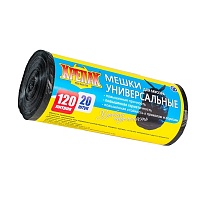 Мешки для мусора 120 л, черные, в рулоне 20 шт., ПНД, 15 мкм, 1100х700 мм, Крепак, 4607075710207 в Рязани
