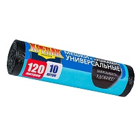 Мешки для мусора 120 л, с ушками, черные, в рулоне 10 шт., ПНД, 15 мкм, 1100х700 мм, Крепак, 4607075710474 в Рязани