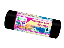 Мешки для мусора 30 л, черные, в рулоне 20 шт., ПНД, 7 мкм, 600х500 мм, MIRPACK Classik, 302040 в Рязани