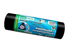 Мешки для мусора 220 л, черные, в рулоне 10 шт., ПВД, 45 мкм, 1250х930 мм, PREMIUM+, 2201068