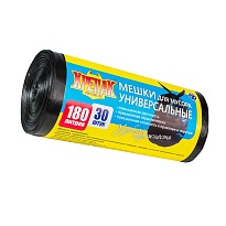 Мешки для мусора 180 л, черные, в рулоне 30 шт., ПНД, 20 мкм, 1150х800 мм, Крепак, 4607075710139 в Рязани