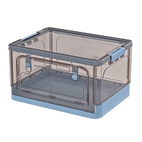 Ящик пластиковый складной прозрачный коричневый, дно синее,490х360х280 мм, с колесиками в Рязани