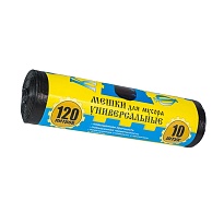 Мешки для мусора 120 л, с ушками, черные, в рулоне 10 шт., ПНД, 13 мкм, 1050х680 мм, Крепакоф, 4607075710252 в Рязани
