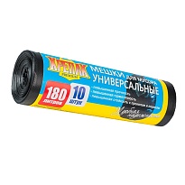 Мешки для мусора 180 л, черные, в рулоне 10 шт., ПНД, 20 мкм, 1150х800 мм, Крепак, 4607075710481 в Рязани