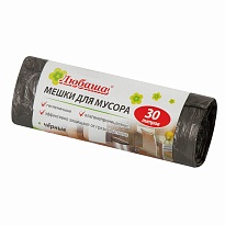 Мешки для мусора 30 л, черные, в рулоне 20 шт., ПНД, 5 мкм, 550х470 мм, Любаша эконом, 605329 в Рязани