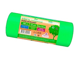Мешки для мусора 180 л, ароматизированные, биоразлагаемые, зеленые, в рулоне 10 шт., ПВД, 40 мкм, 1300х930 мм, PURE ECOLOGY, bio1801081 в Рязани