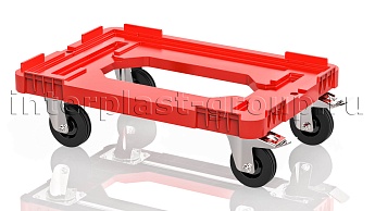 Тележка пластиковая с отверстием 2 колеса с тормозом усиленная красная в Рязани Тележка пластиковая с отверстием 2 колеса с тормозом усиленная красная в Рязани
