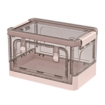 Ящик пластиковый складной прозрачный коричневый, дно розовое, 360х235х230 мм, с колесиками в Рязани